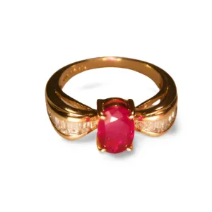 Magnificent Estate 14K Yellow Gold Solitaire Natural Ruby Diamond Ring