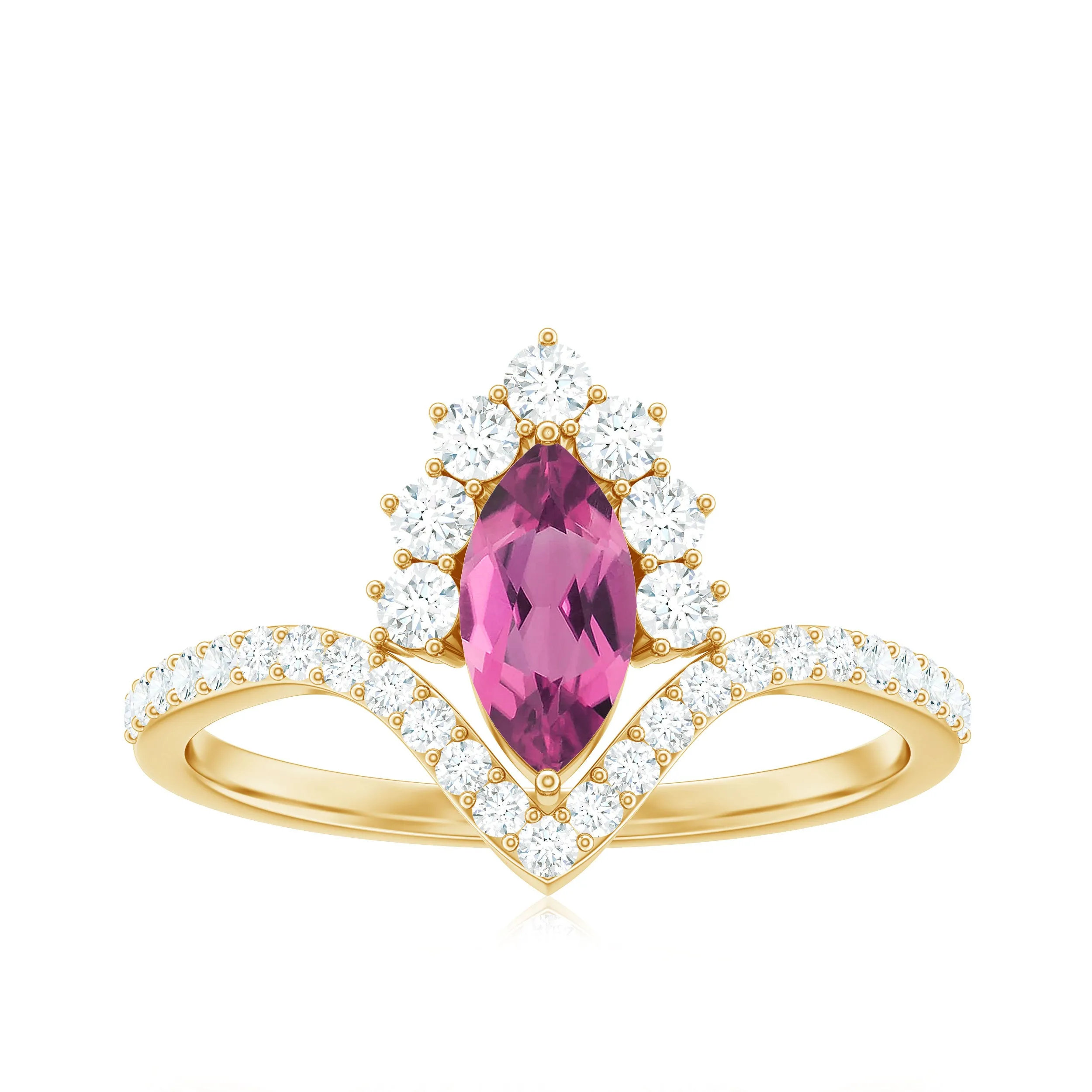 Marquise Cut Pink Tourmaline Designer Engagement Ring with Moissanite Frame