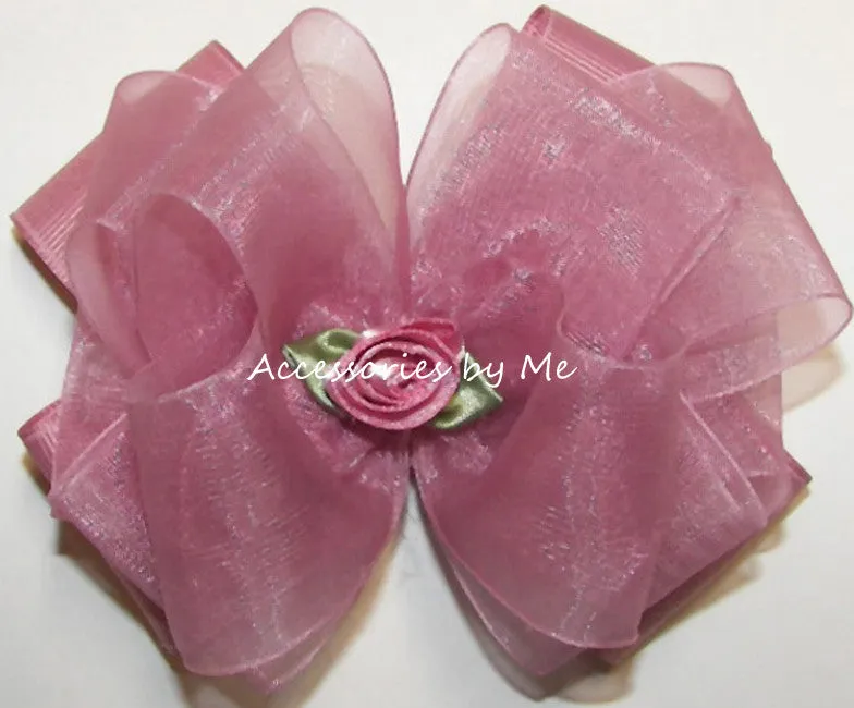 Mauve Organza Floral Hair Bow