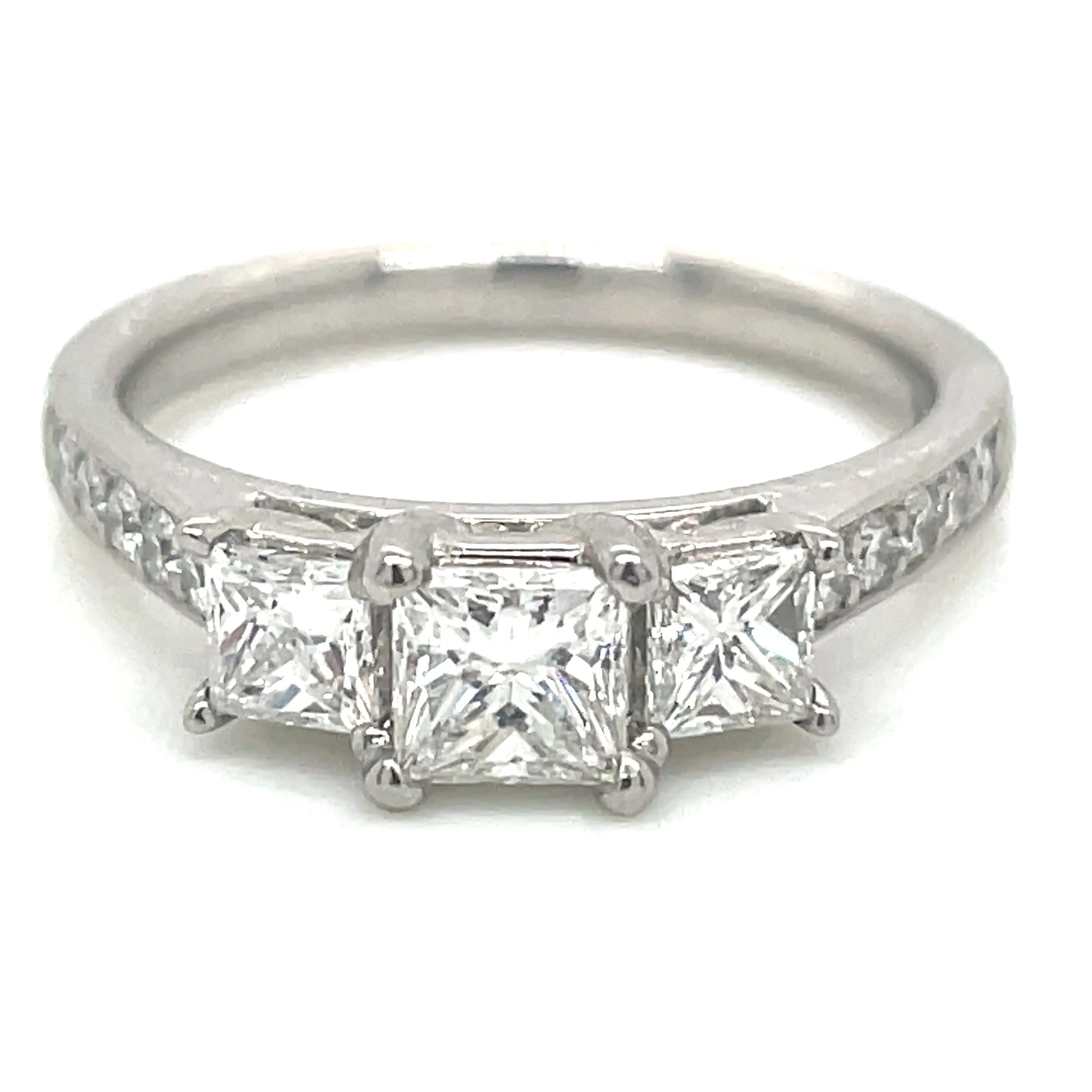 Megan - Platinum Earth Grown Three Stone Princess Cut with Pave Shoulder Diamond Engagement Ring