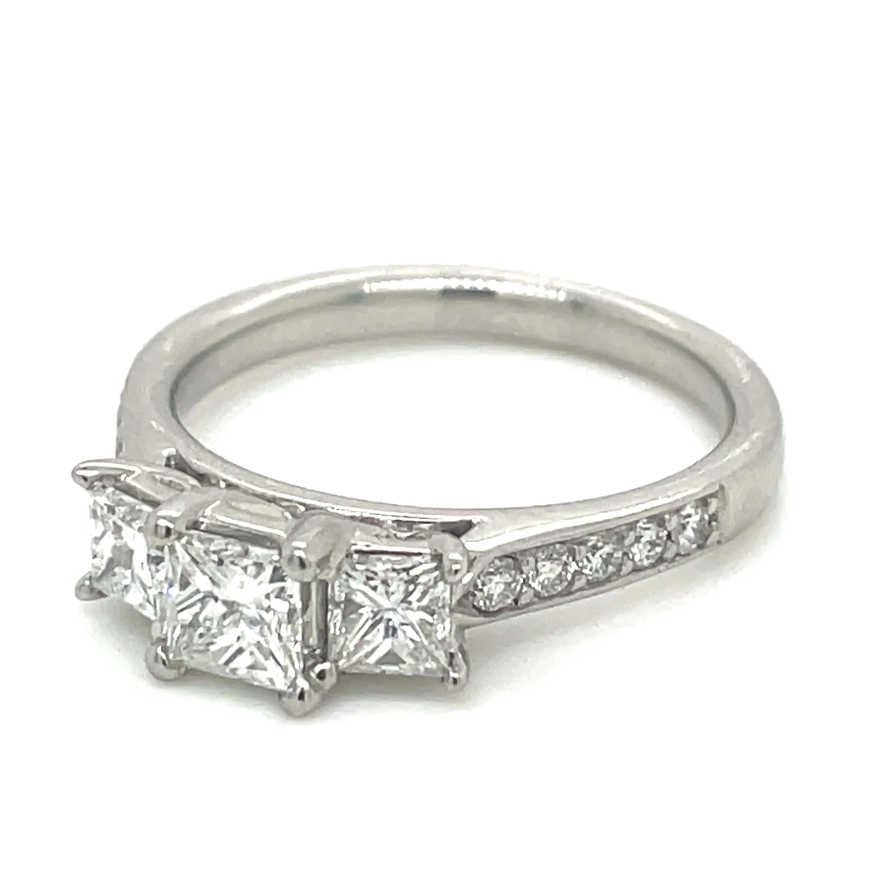 Megan - Platinum Earth Grown Three Stone Princess Cut with Pave Shoulder Diamond Engagement Ring