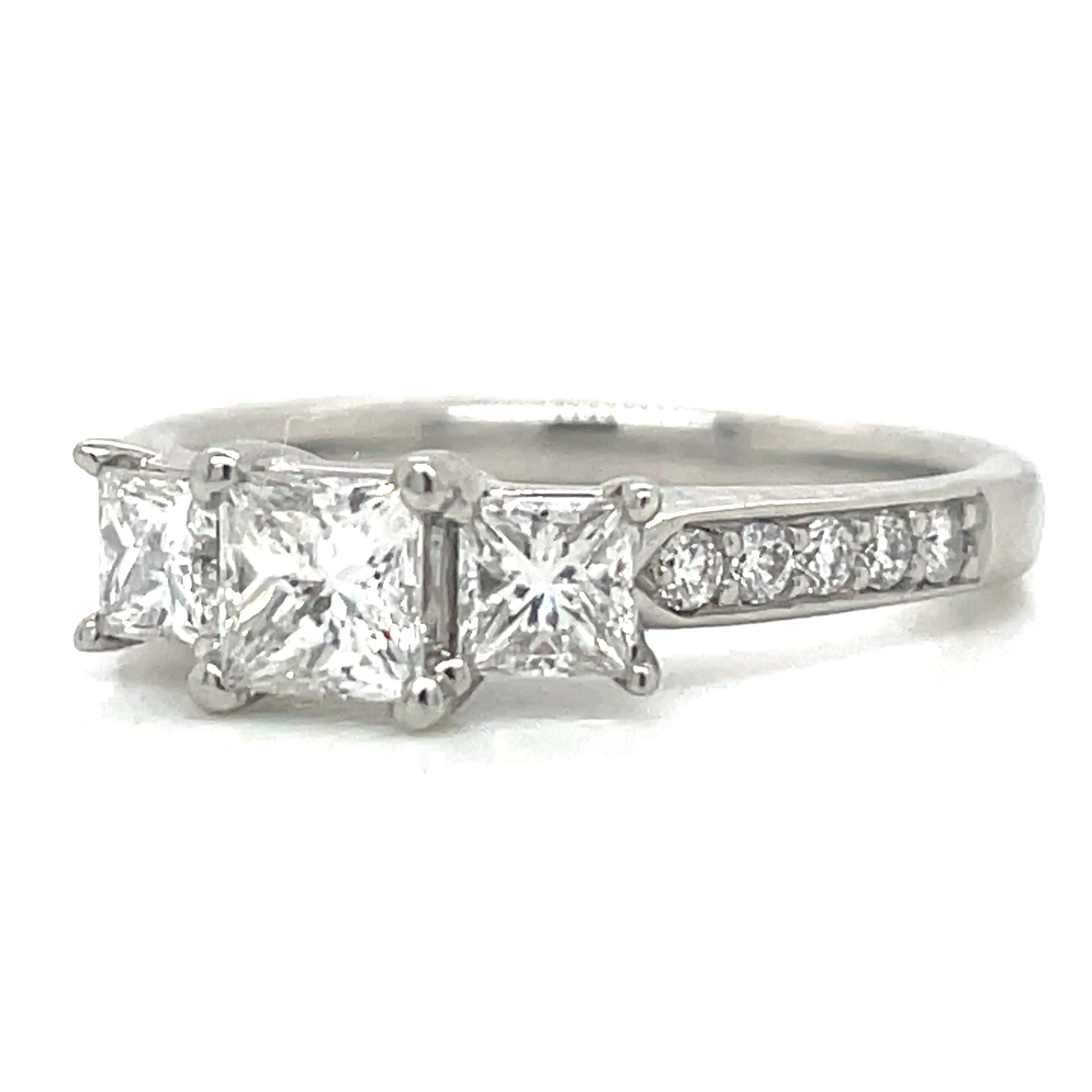 Megan - Platinum Earth Grown Three Stone Princess Cut with Pave Shoulder Diamond Engagement Ring