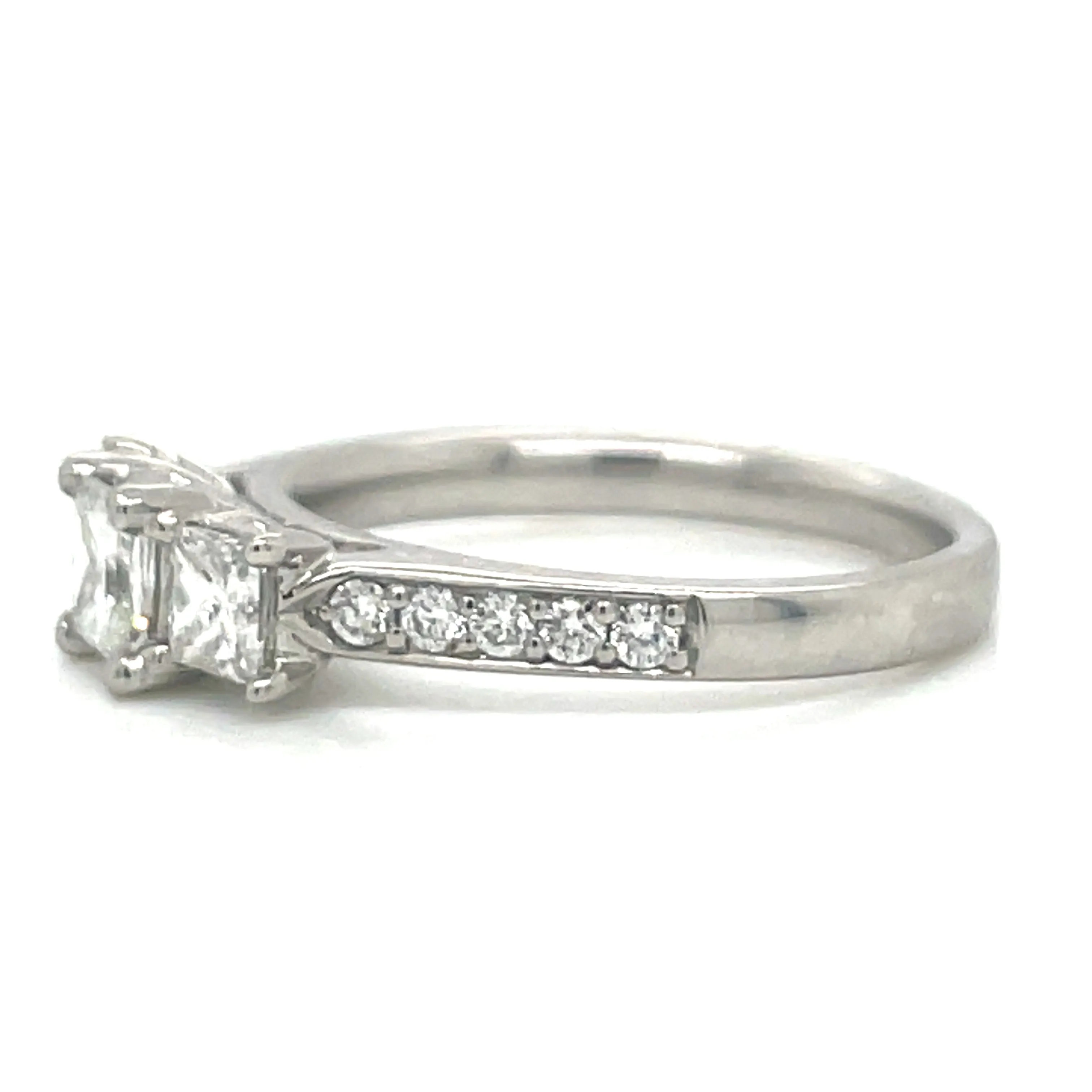 Megan - Platinum Earth Grown Three Stone Princess Cut with Pave Shoulder Diamond Engagement Ring