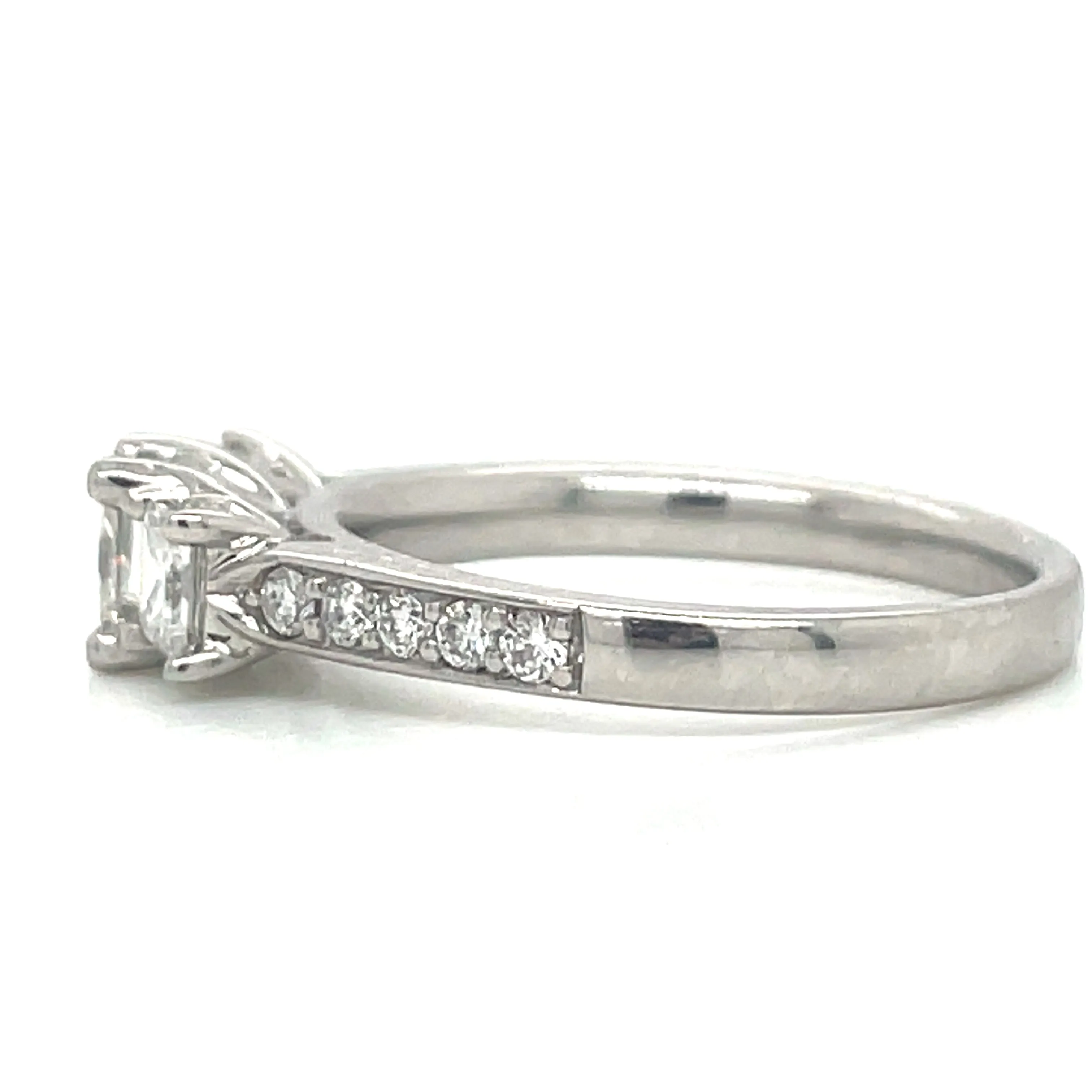 Megan - Platinum Earth Grown Three Stone Princess Cut with Pave Shoulder Diamond Engagement Ring