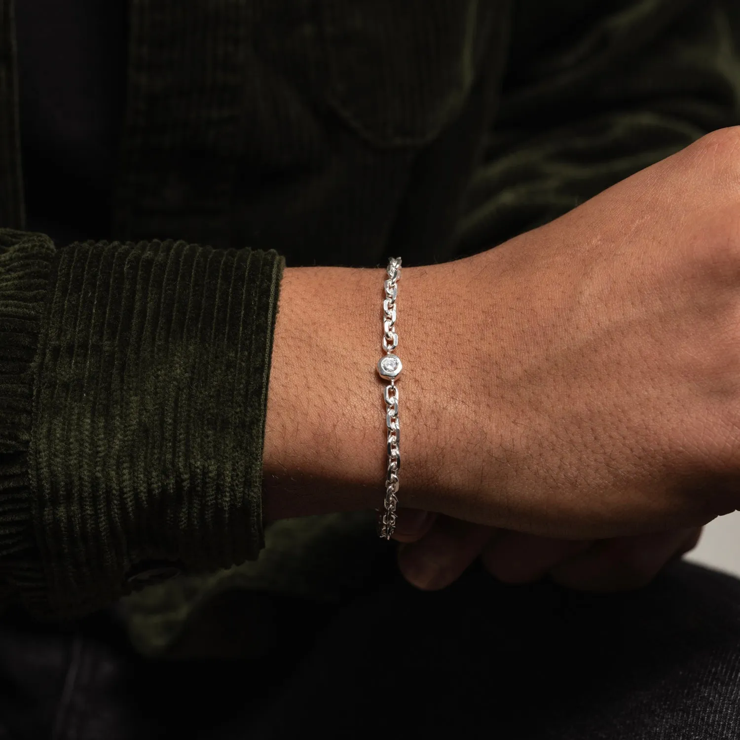 Men's White Topaz Chain Bracelet