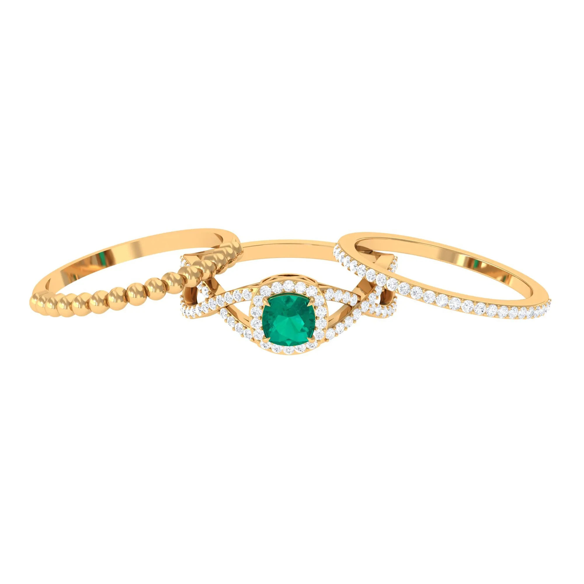 Natural Emerald and Moissanite Stackable Ring Set