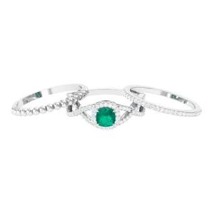 Natural Emerald and Moissanite Stackable Ring Set