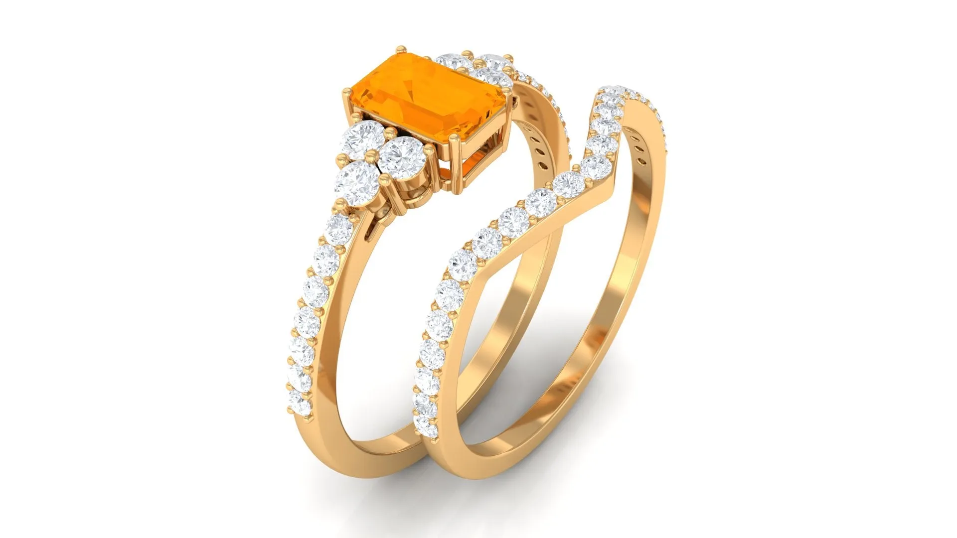 Natural Fire Opal and Diamond Stackable Ring Set