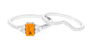 Natural Fire Opal and Diamond Stackable Ring Set