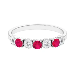 Natural Ruby Half Eternity Ring with Diamond