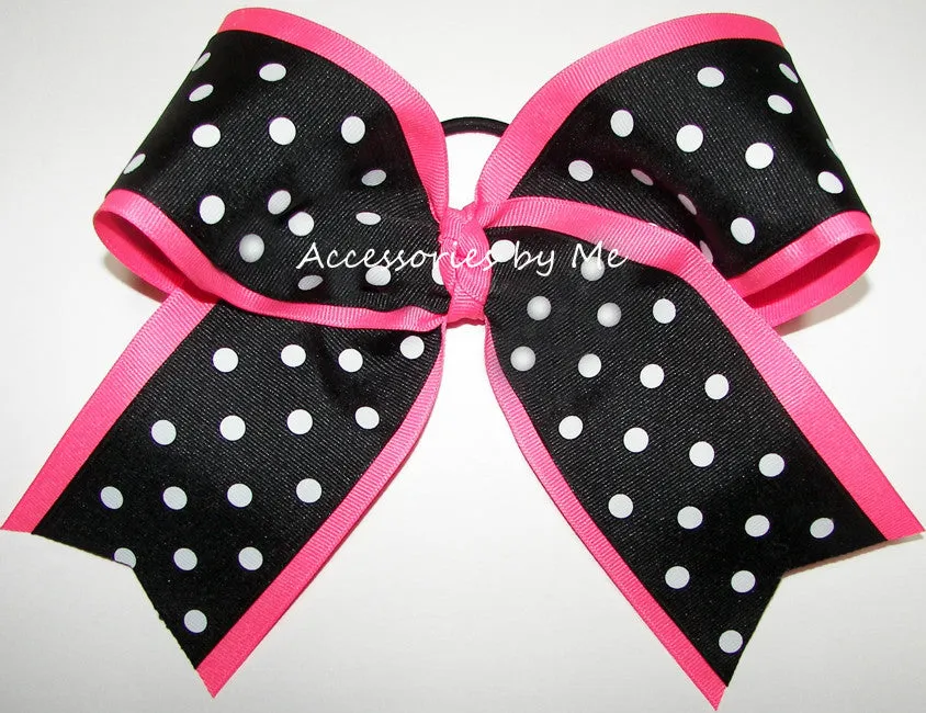 Neon Pink Black Polka Dot Big Cheer Bow