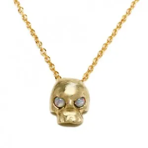 Opal Eyes Gold Mini Skull Necklace