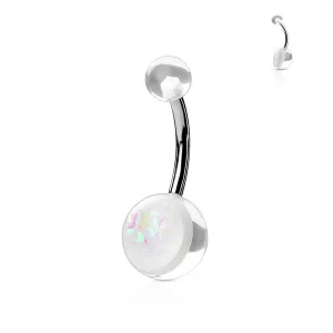 Opal Glitter Acrylic Belly Ring-Clear