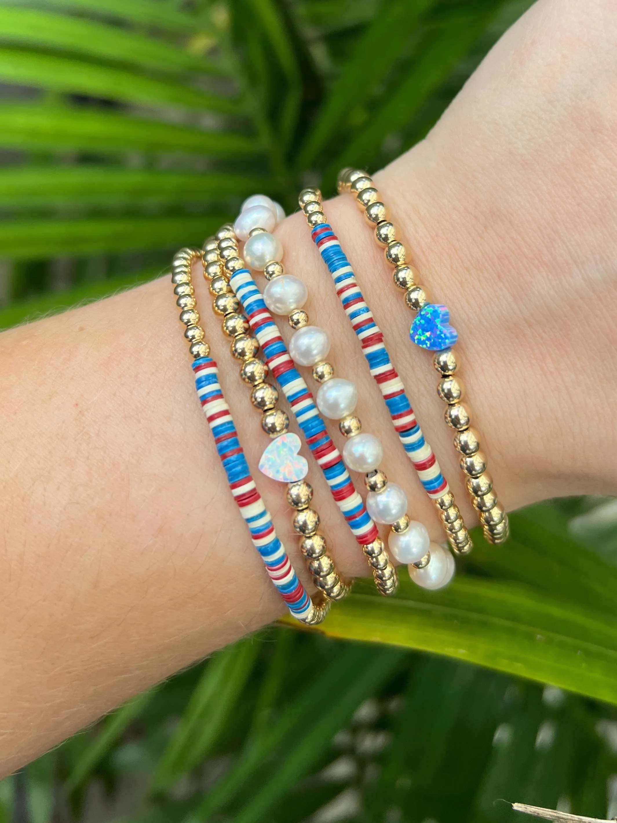 Opal Heart Stretch Bracelet - Blue