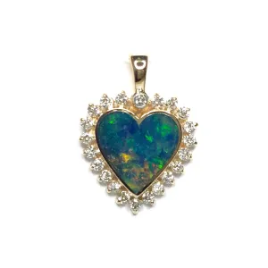 Opal Pendant Heart Shape Inlaid Design with .55ctw Round Diamonds Halo