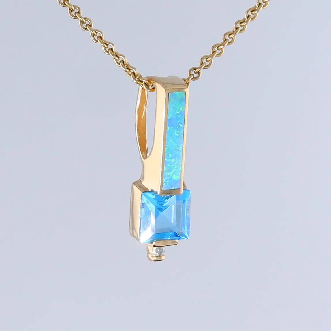 Opal Pendant Rectangle Inlaid with Blue Topaz and 0.03ctw Round Diamond