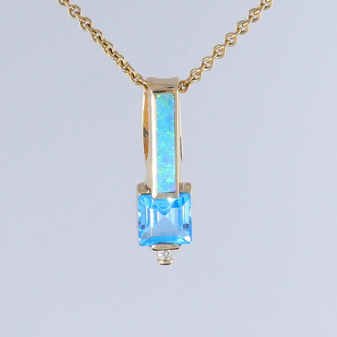 Opal Pendant Rectangle Inlaid with Blue Topaz and 0.03ctw Round Diamond