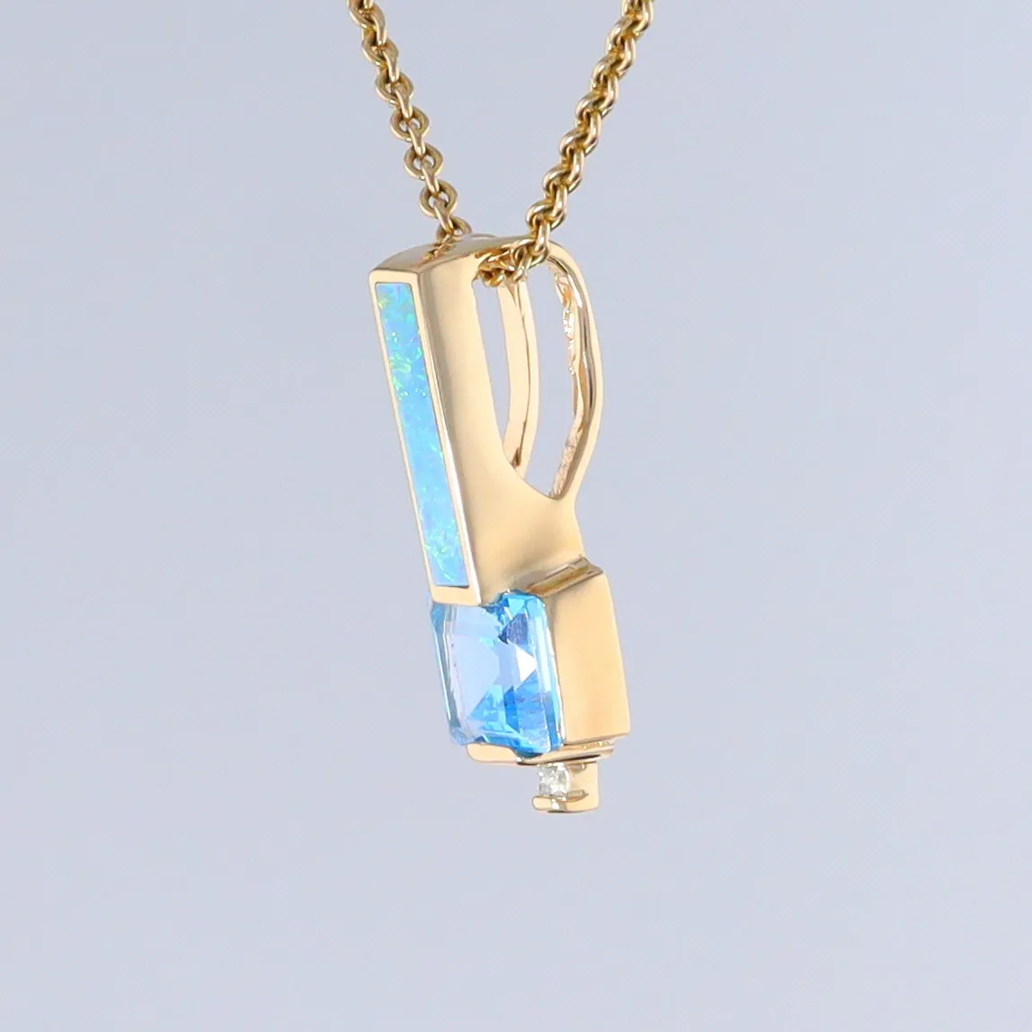 Opal Pendant Rectangle Inlaid with Blue Topaz and 0.03ctw Round Diamond