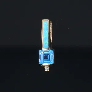 Opal Pendant Rectangle Inlaid with Blue Topaz and 0.03ctw Round Diamond