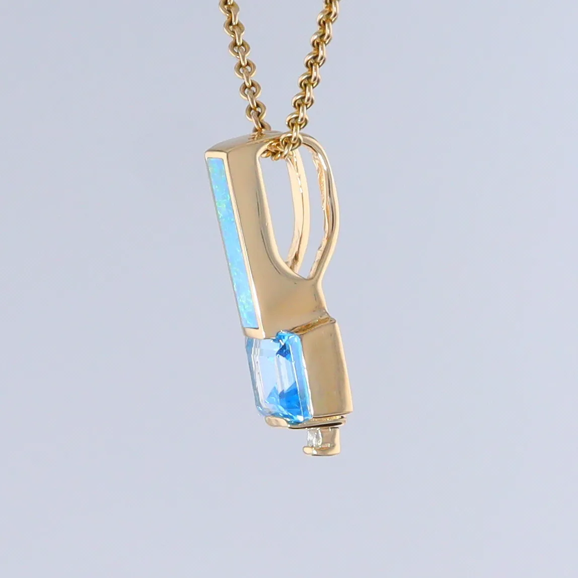 Opal Pendant Rectangle Inlaid with Blue Topaz and 0.03ctw Round Diamond