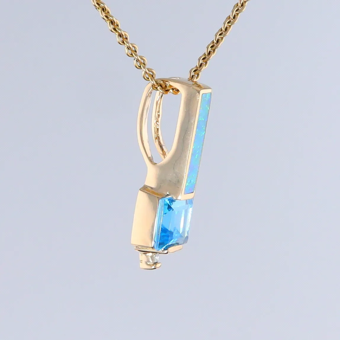 Opal Pendant Rectangle Inlaid with Blue Topaz and 0.03ctw Round Diamond