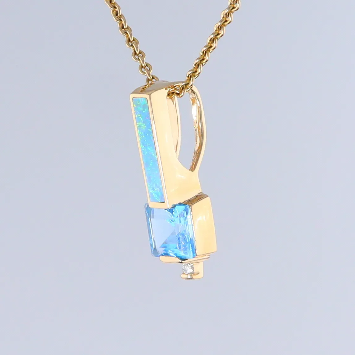 Opal Pendant Rectangle Inlaid with Blue Topaz and 0.03ctw Round Diamond