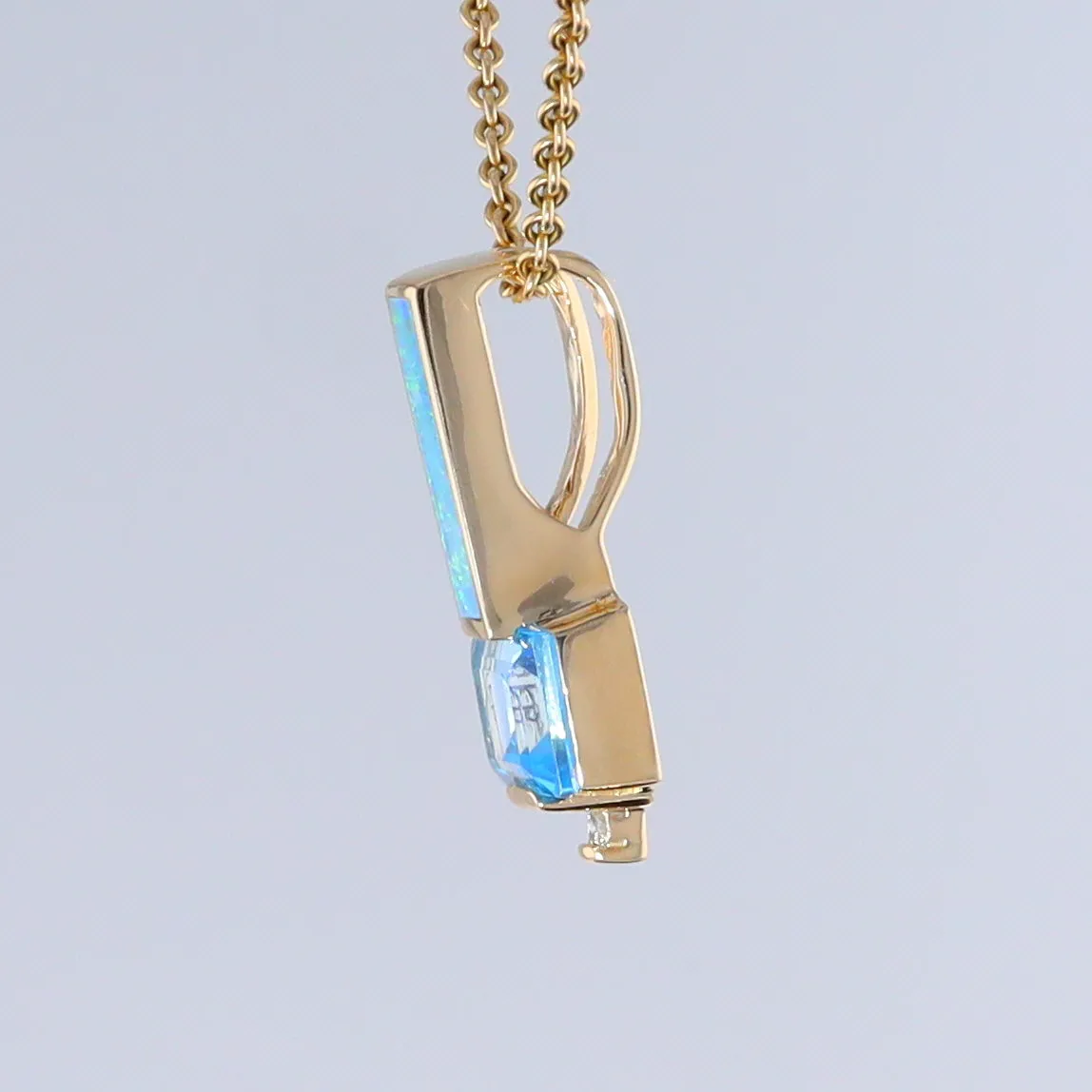 Opal Pendant Rectangle Inlaid with Blue Topaz and 0.03ctw Round Diamond