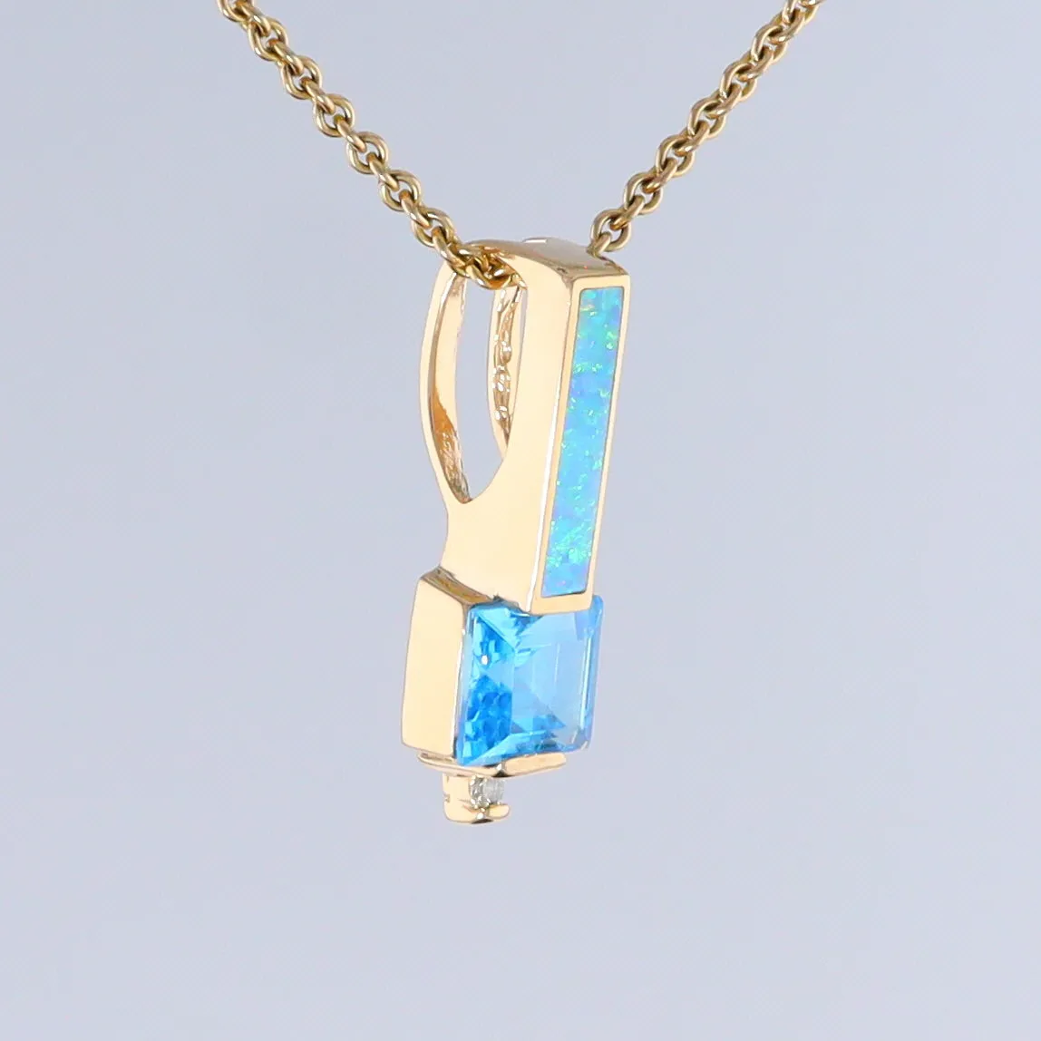 Opal Pendant Rectangle Inlaid with Blue Topaz and 0.03ctw Round Diamond