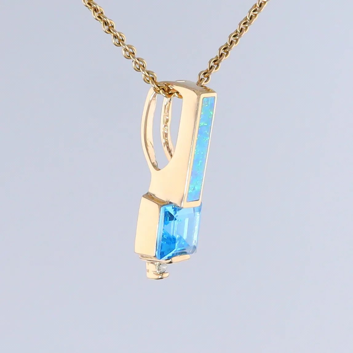 Opal Pendant Rectangle Inlaid with Blue Topaz and 0.03ctw Round Diamond