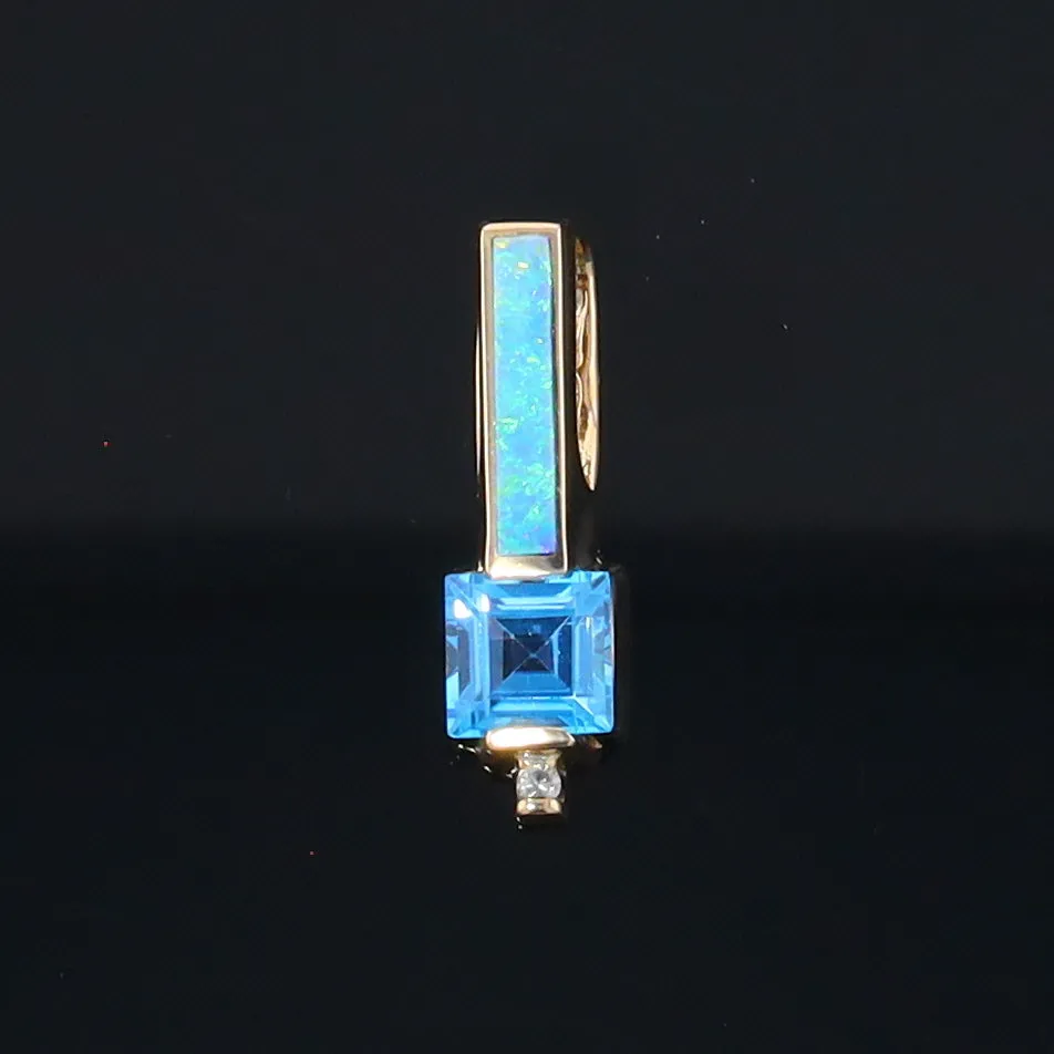 Opal Pendant Rectangle Inlaid with Blue Topaz and 0.03ctw Round Diamond