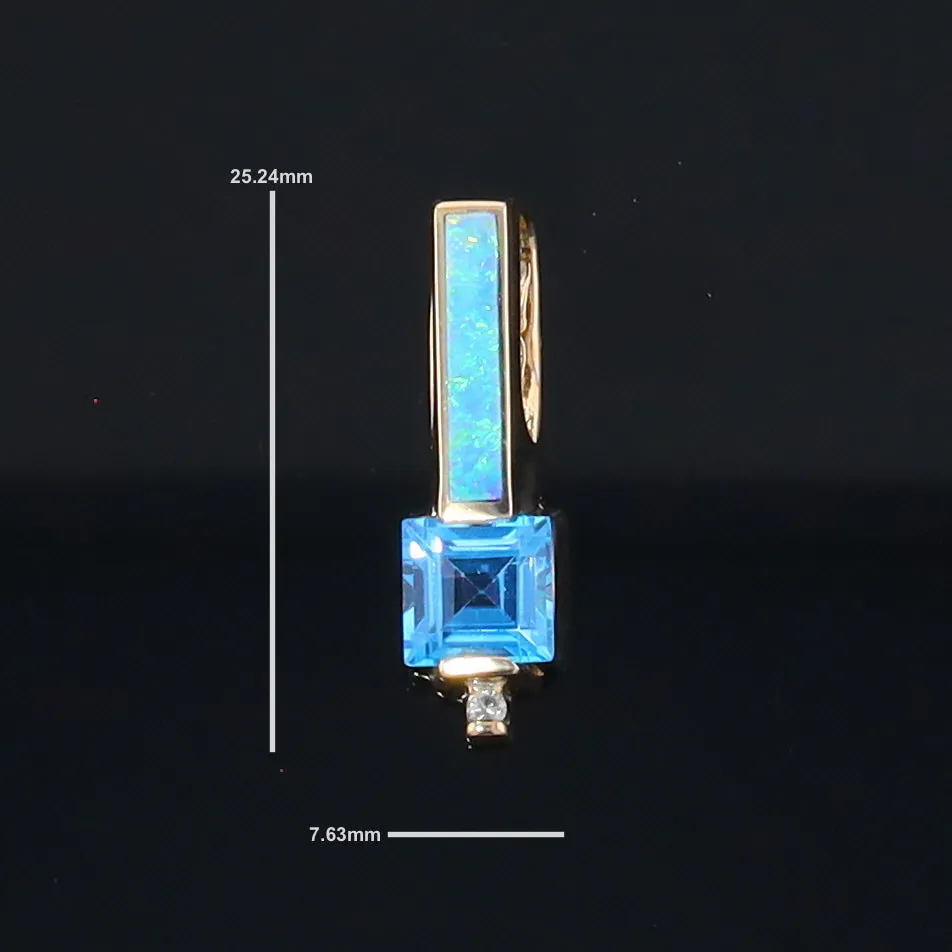 Opal Pendant Rectangle Inlaid with Blue Topaz and 0.03ctw Round Diamond