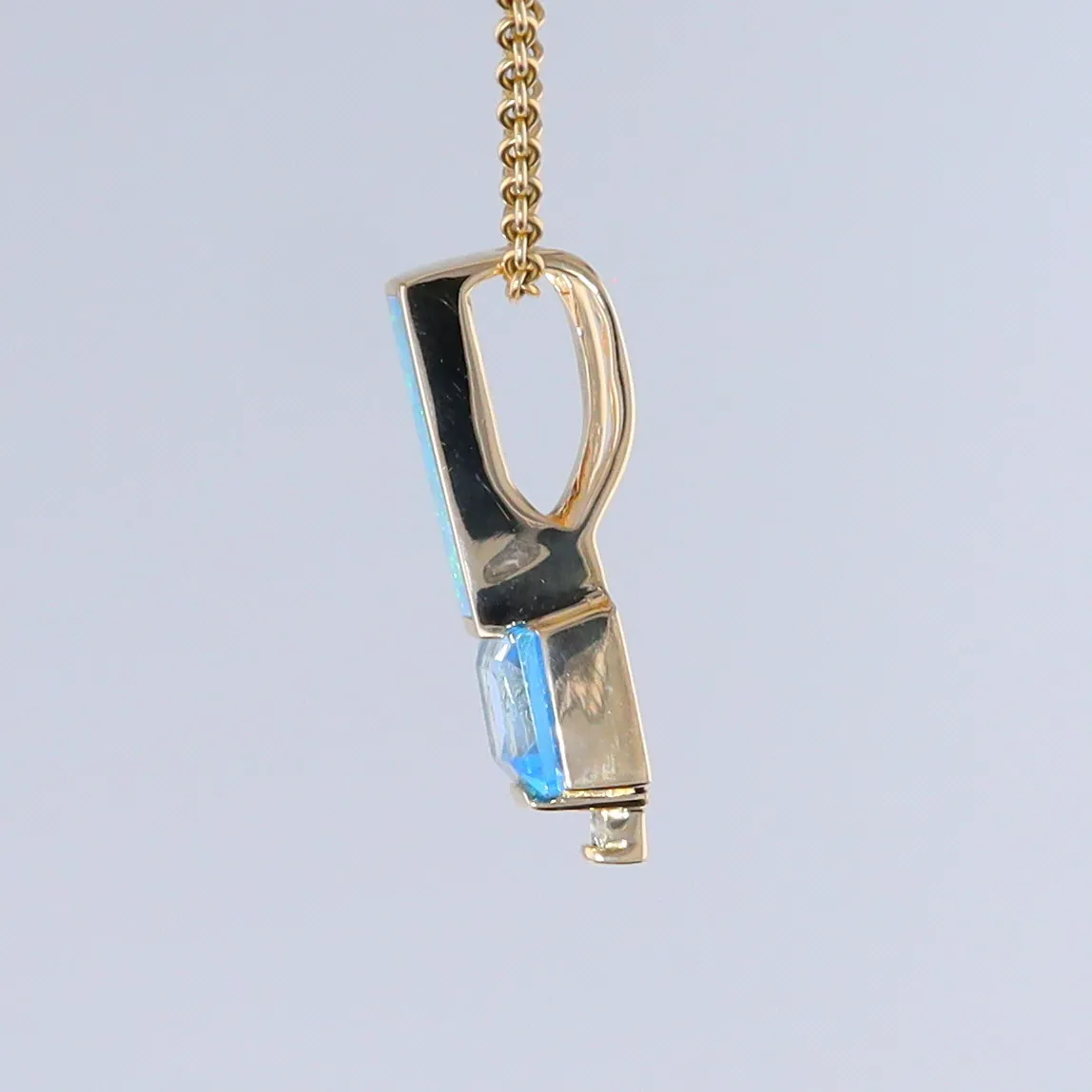 Opal Pendant Rectangle Inlaid with Blue Topaz and 0.03ctw Round Diamond