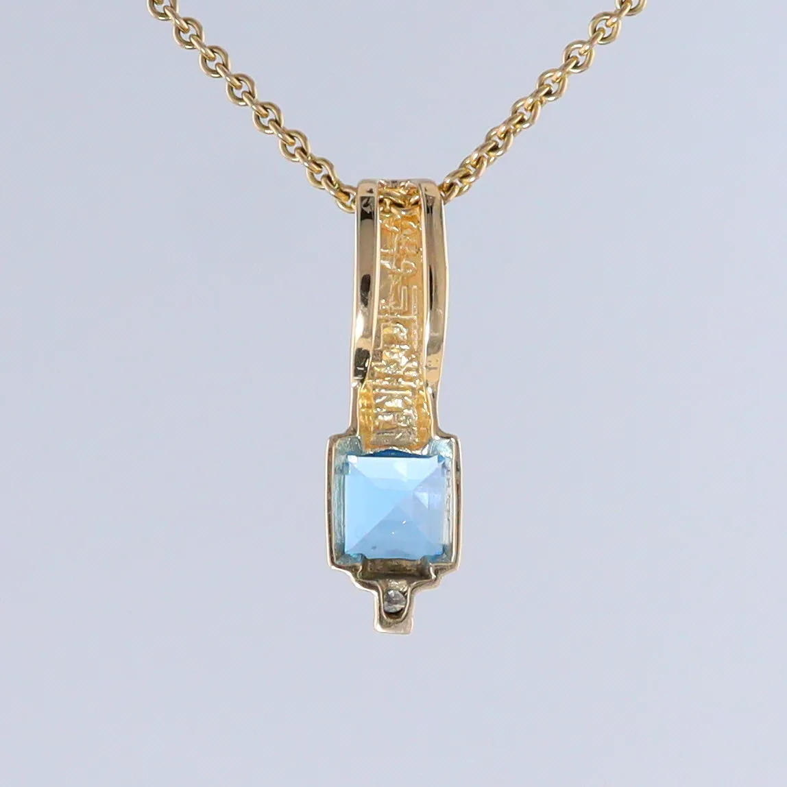 Opal Pendant Rectangle Inlaid with Blue Topaz and 0.03ctw Round Diamond