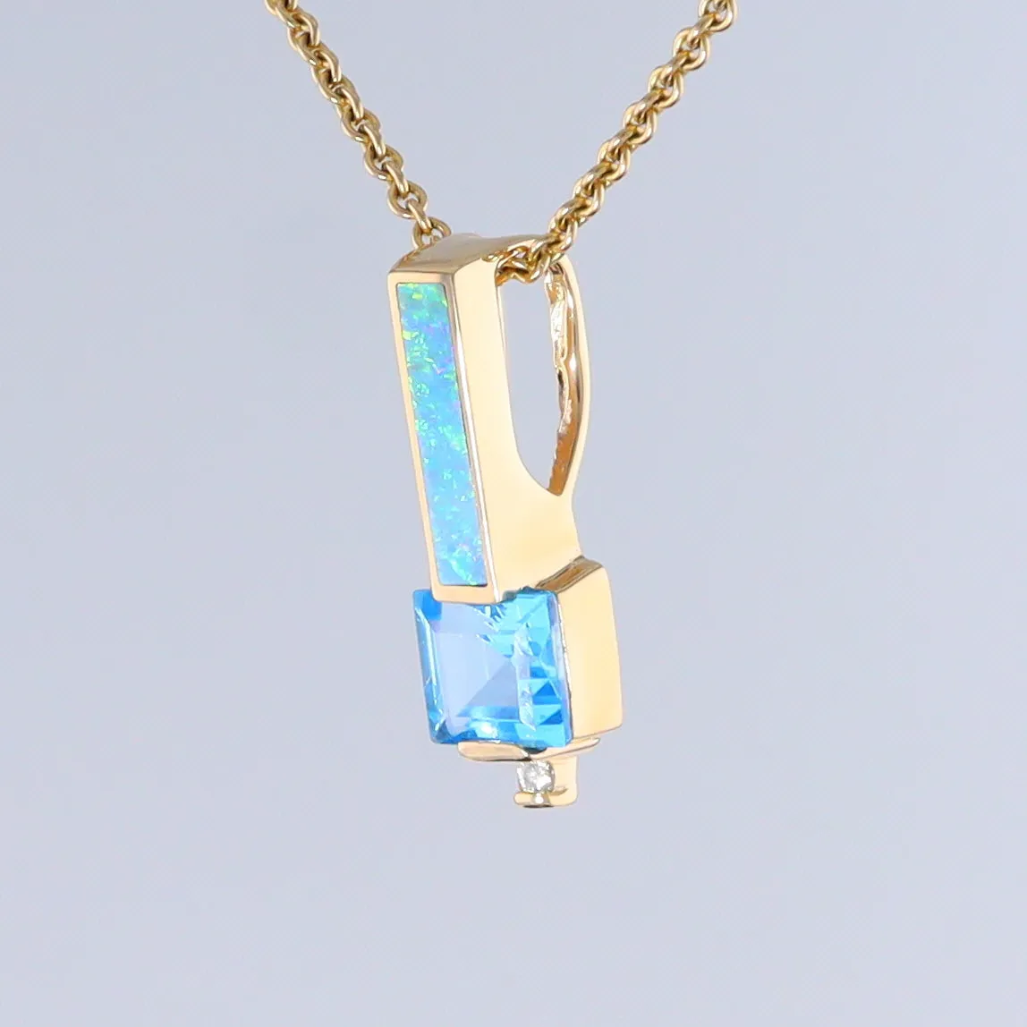 Opal Pendant Rectangle Inlaid with Blue Topaz and 0.03ctw Round Diamond