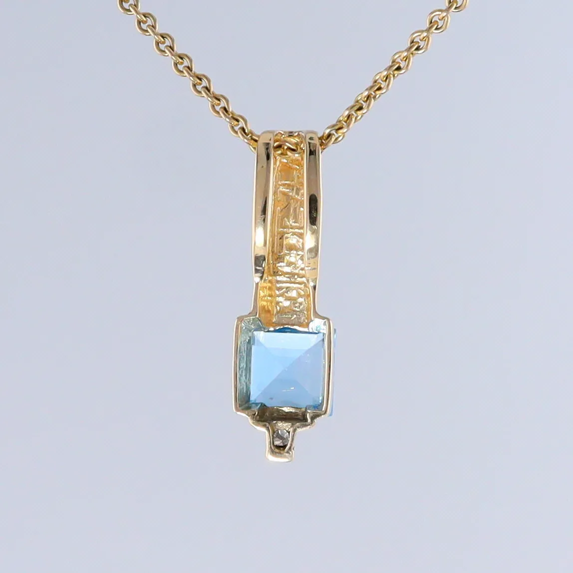 Opal Pendant Rectangle Inlaid with Blue Topaz and 0.03ctw Round Diamond