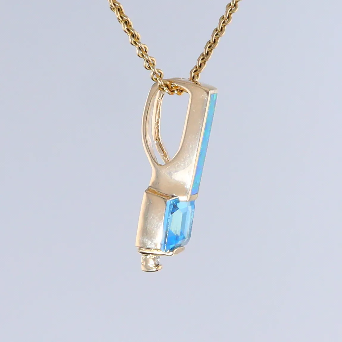 Opal Pendant Rectangle Inlaid with Blue Topaz and 0.03ctw Round Diamond