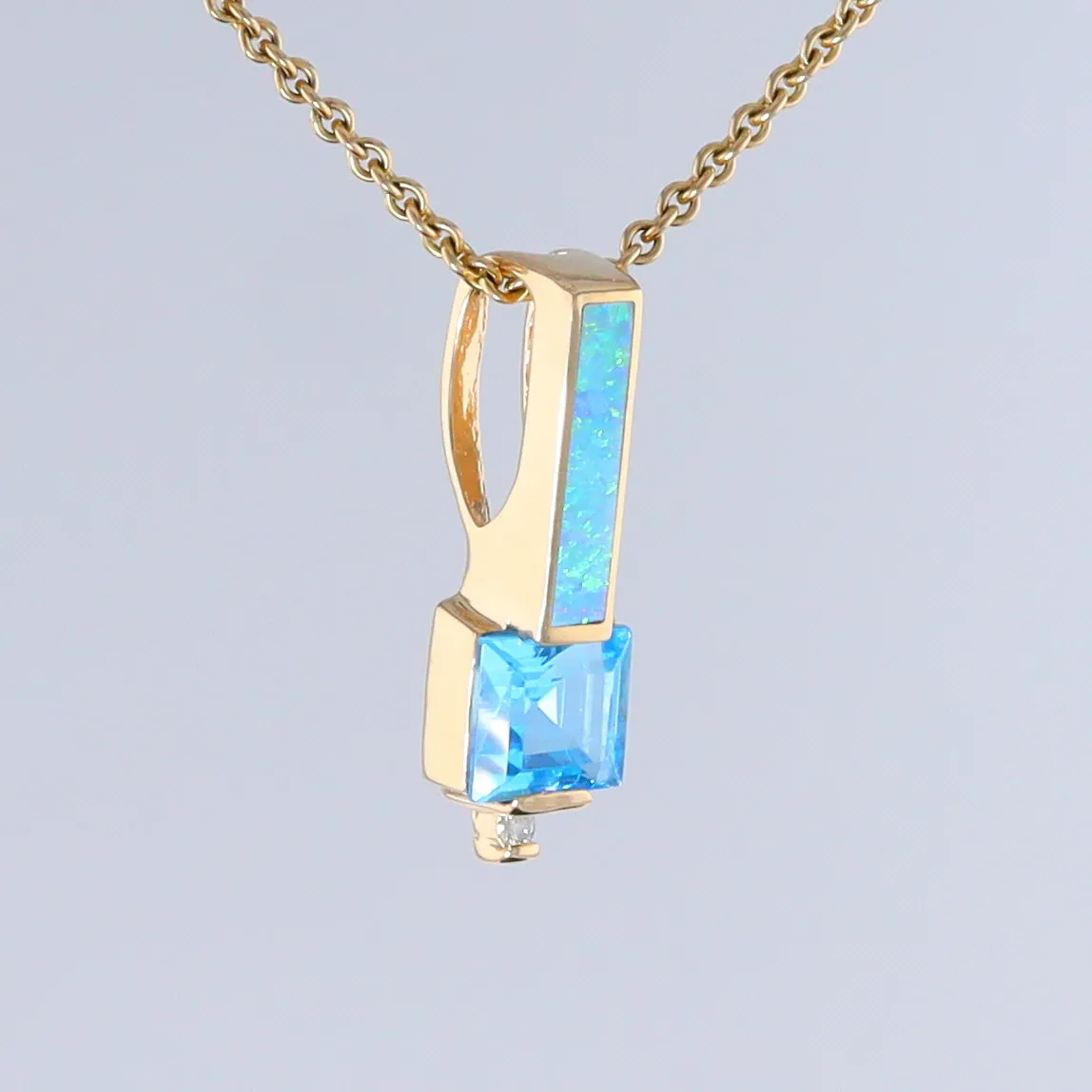 Opal Pendant Rectangle Inlaid with Blue Topaz and 0.03ctw Round Diamond