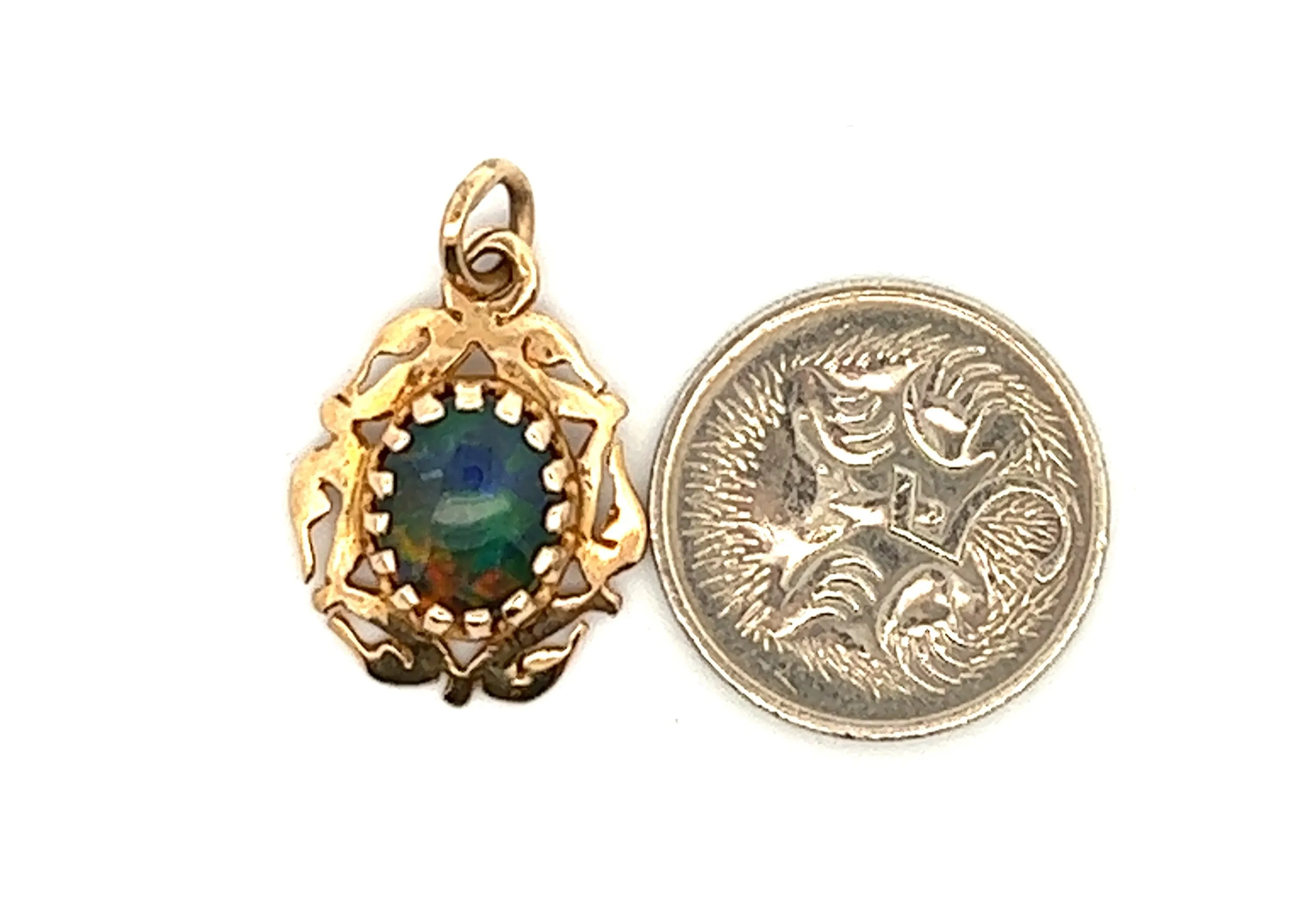 Opal Triplet Yellow Gold Pendant with Scroll Surround