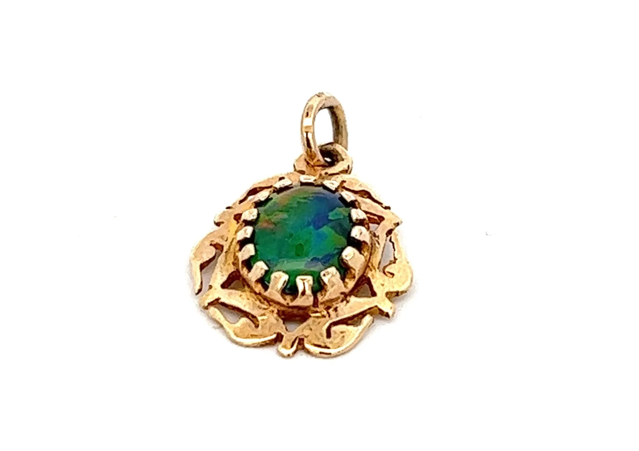 Opal Triplet Yellow Gold Pendant with Scroll Surround