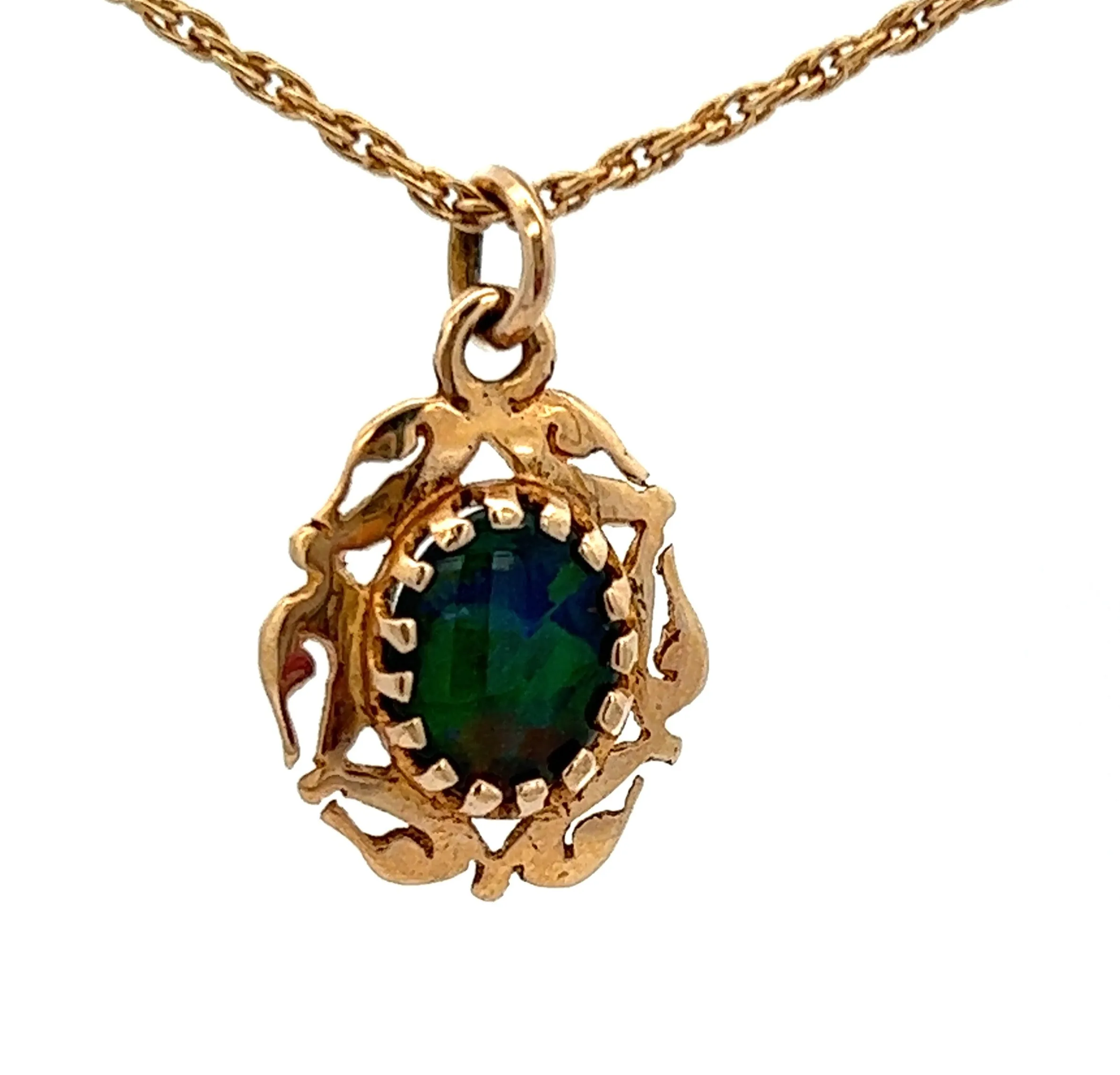 Opal Triplet Yellow Gold Pendant with Scroll Surround