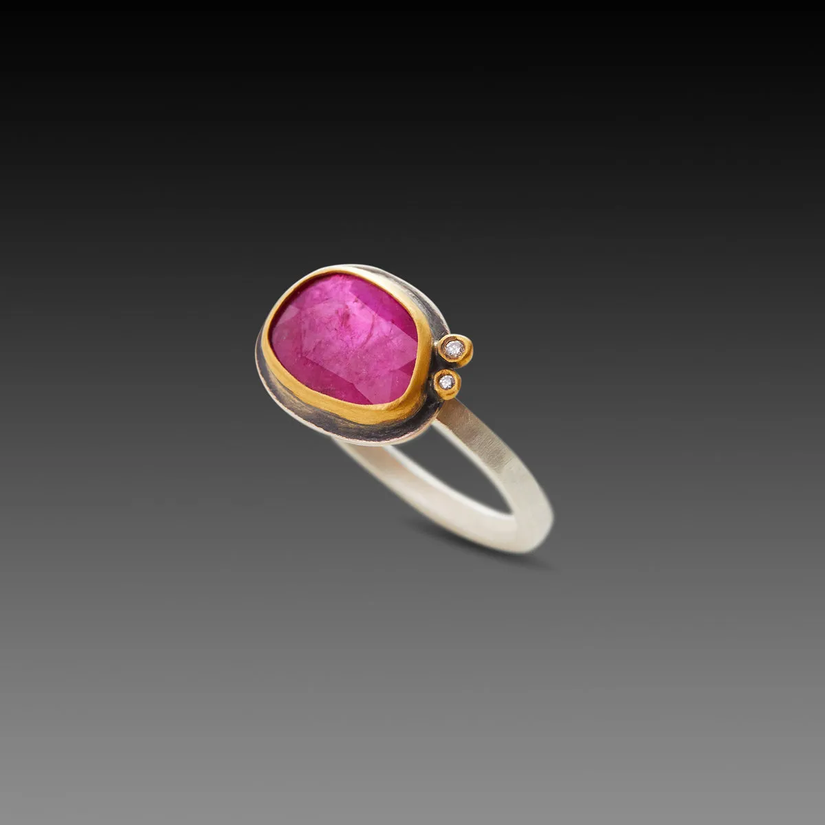 Organic Rose Cut Ruby Ring with Diamonds