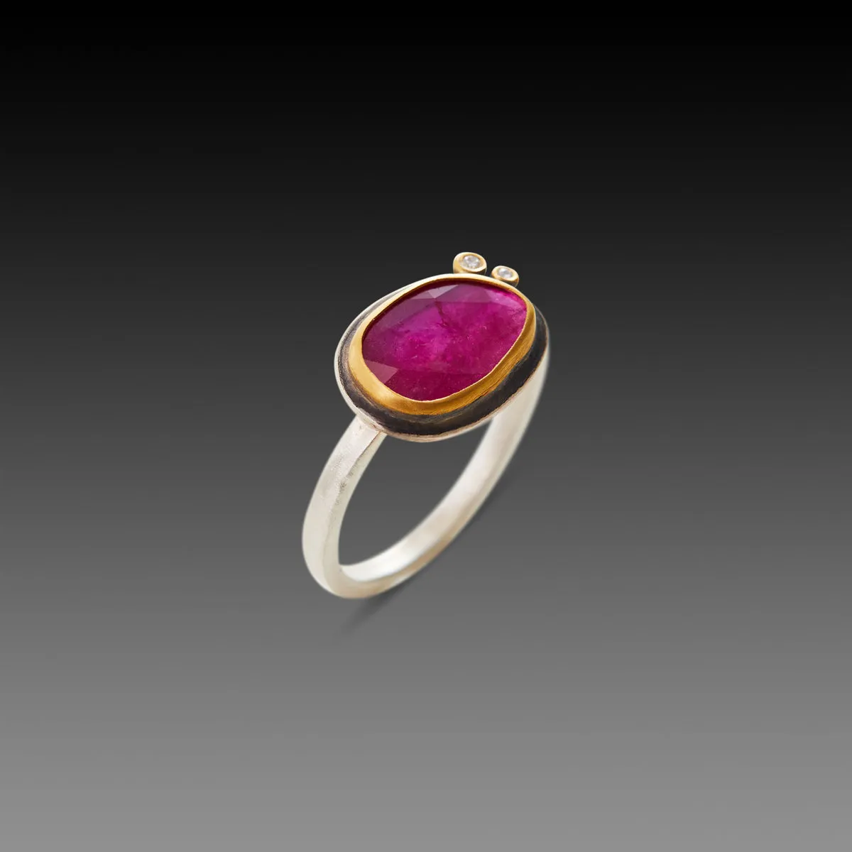 Organic Rose Cut Ruby Ring with Diamonds