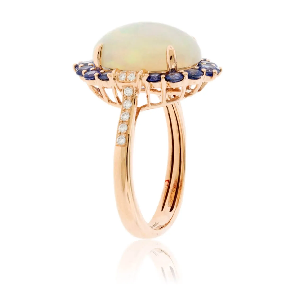 Oval Cabochon Opal Ring with Sapphire & Diamond Halo