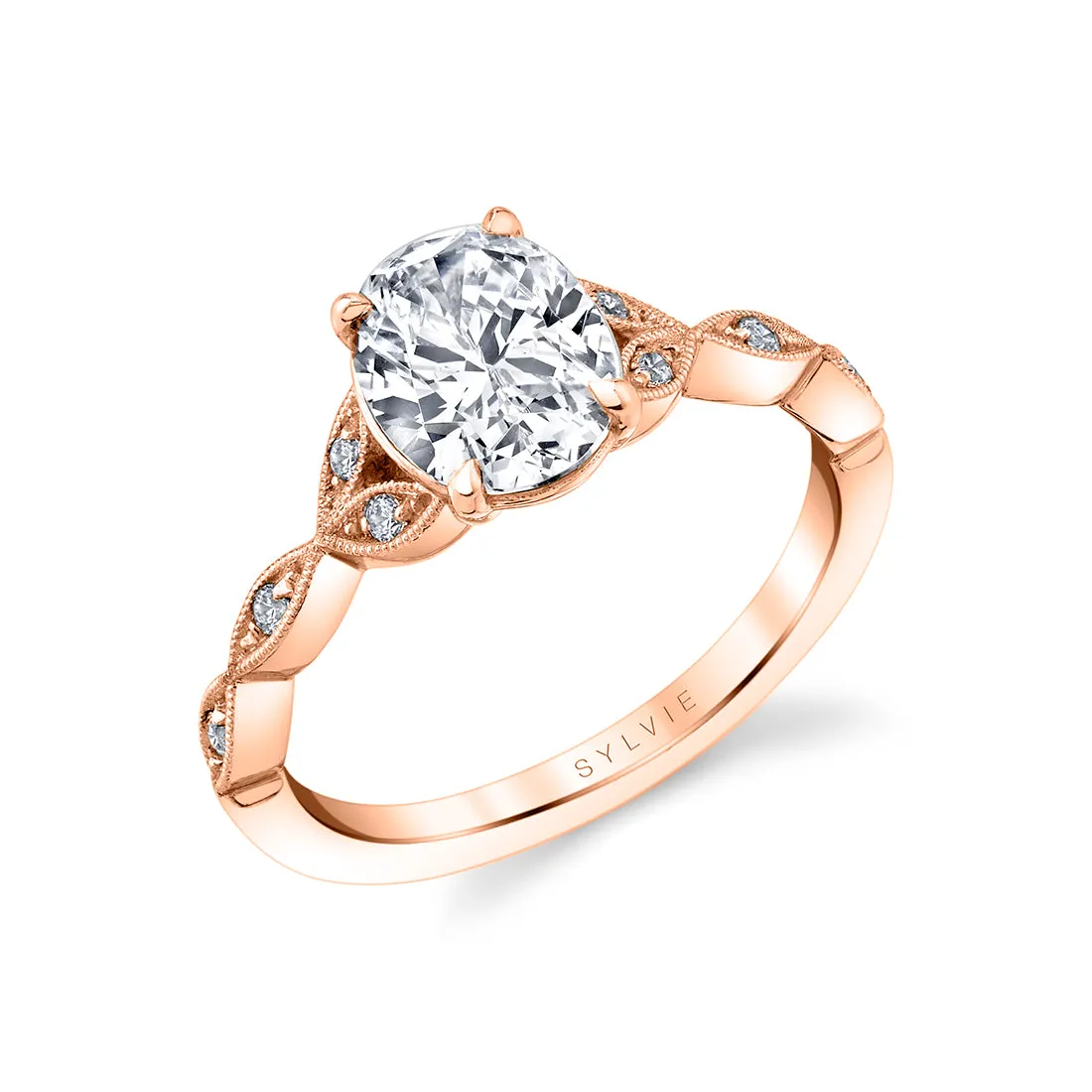 Oval Cut Unique Vintage Engagement Ring - Frederique 18k Gold Rose