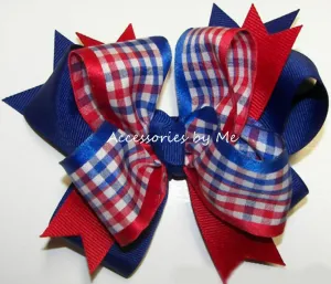 Patriotic Red White Blue Plaid Hair Bow