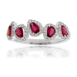 Pear Cut Ruby & Diamond Halo Ring