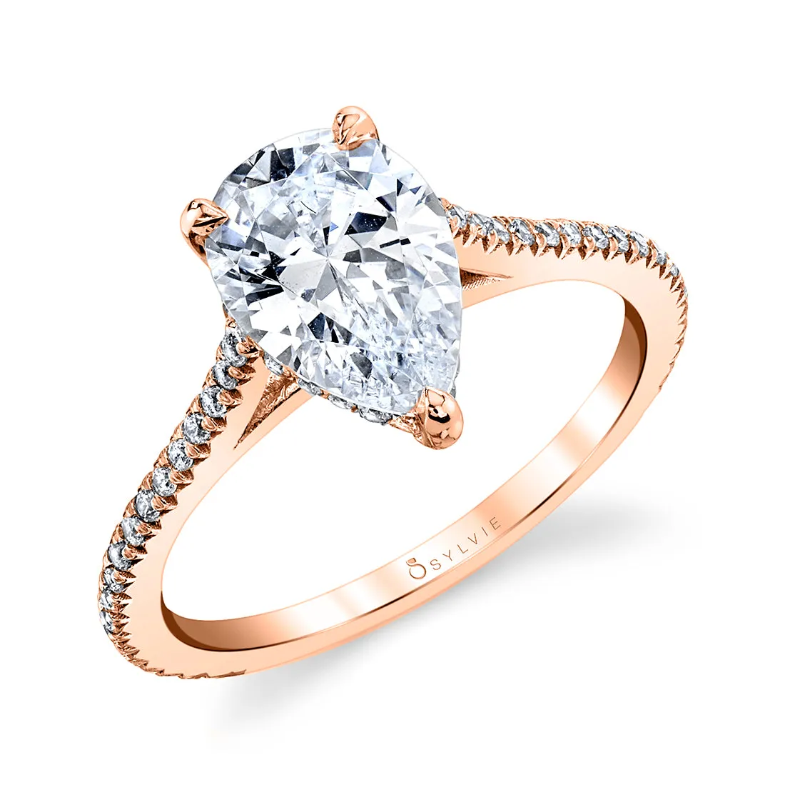 Pear Shaped Classic Hidden Halo Engagement Ring - Steffi 18k Gold Rose