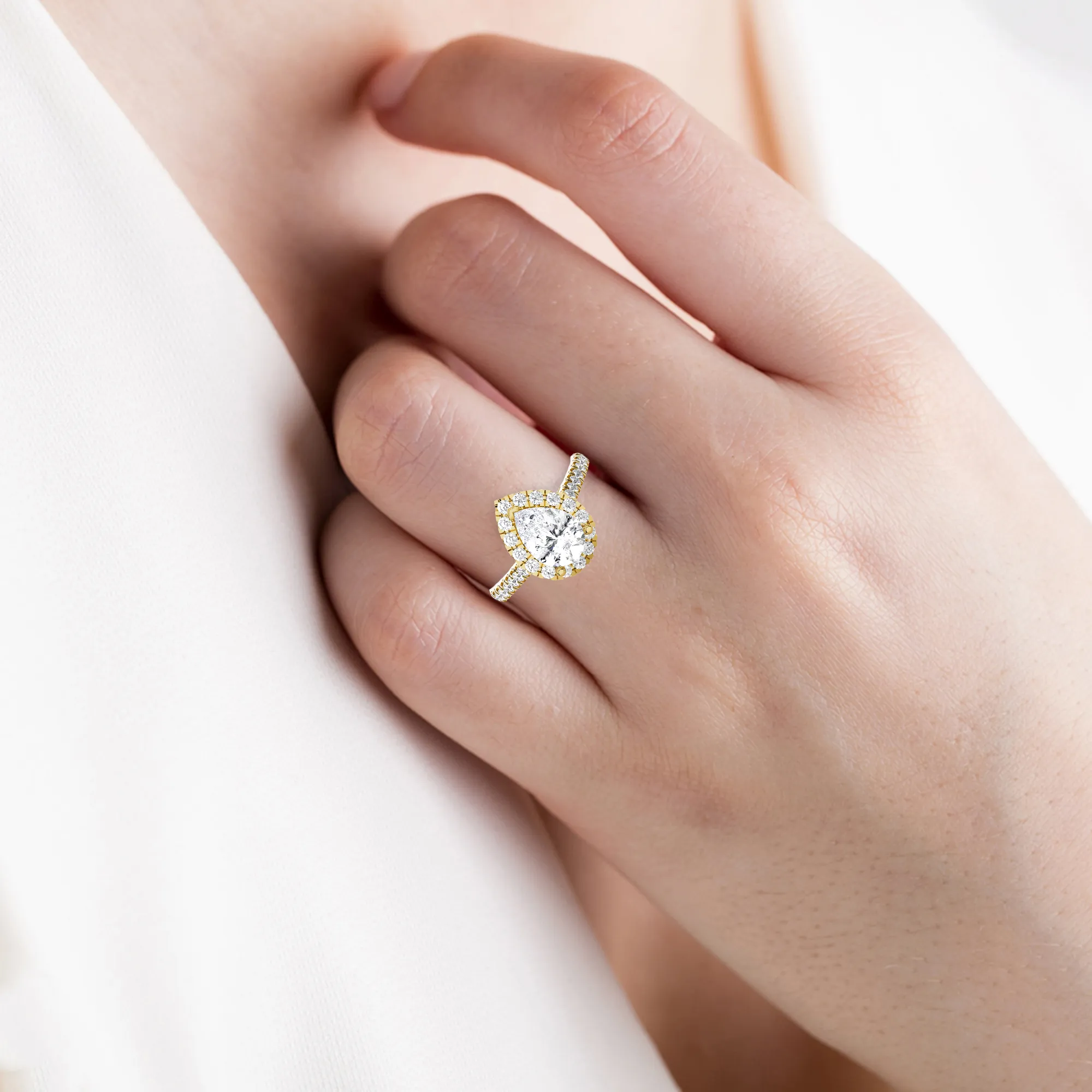 Pear-Shaped Lab Grown Diamond Halo Engagement Ring