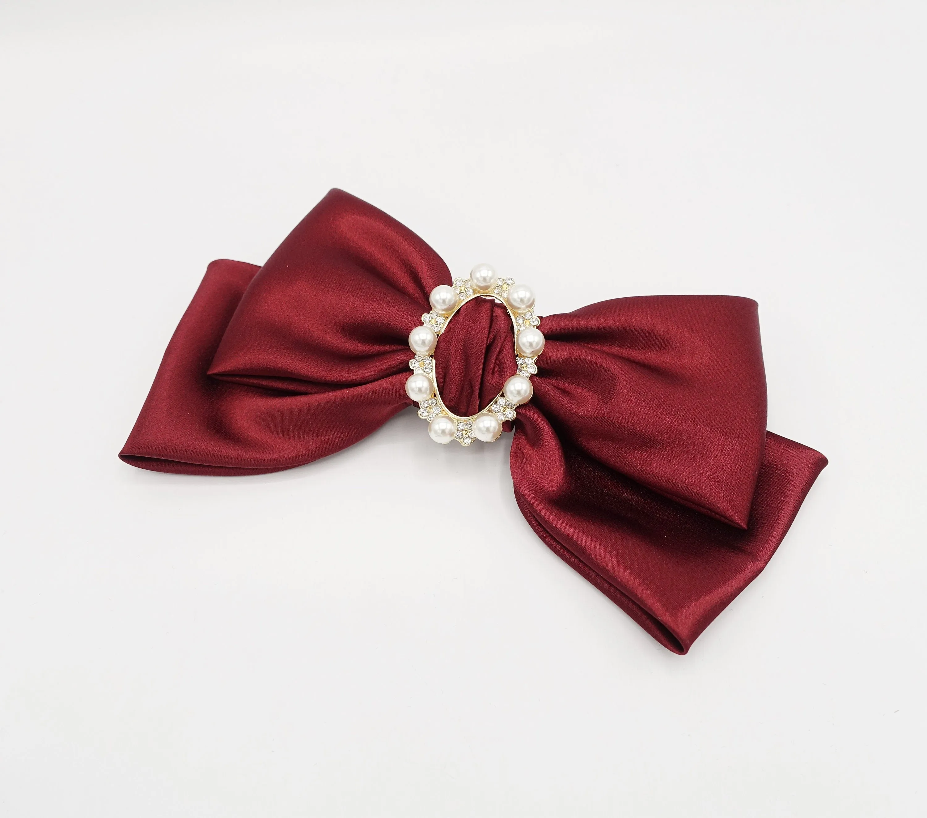 pearl rhinestone buckle embellished satin hair bow