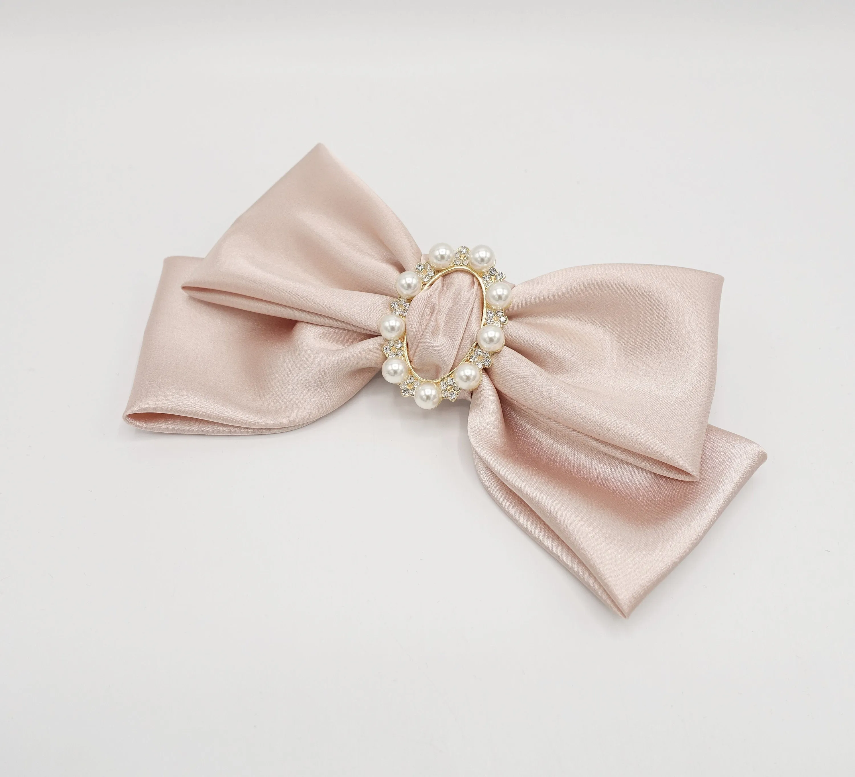 pearl rhinestone buckle embellished satin hair bow